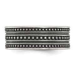 Chisel Stainless Steel Antiqued Gun Metal IP-plated Beaded 10mm Flat Band