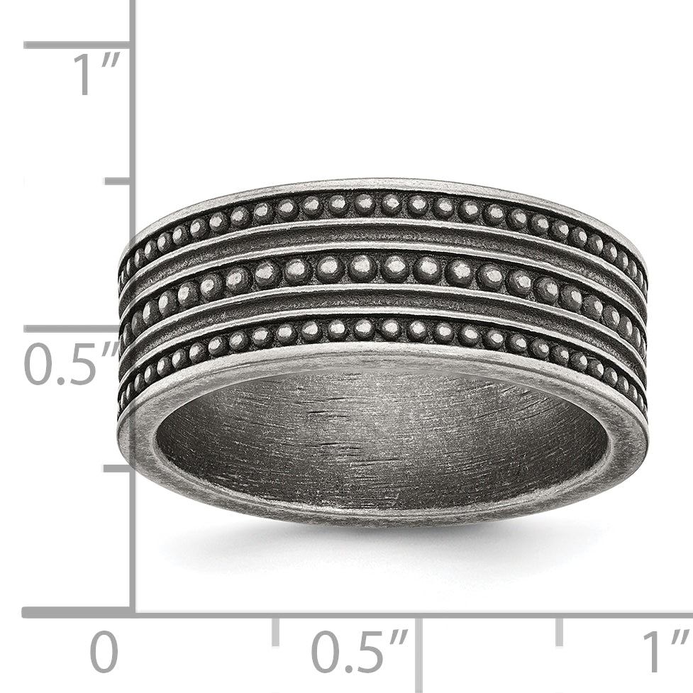 Chisel Stainless Steel Antiqued Gun Metal IP-plated Beaded 10mm Flat Band