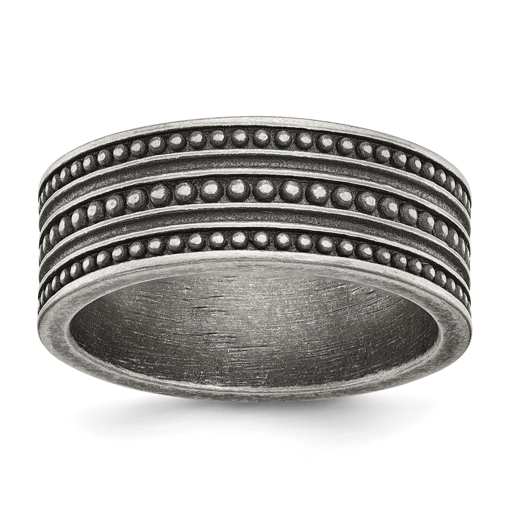 Chisel Stainless Steel Antiqued Gun Metal IP-plated Beaded 10mm Flat Band