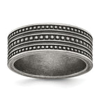 Chisel Stainless Steel Antiqued Gun Metal IP-plated Beaded 10mm Flat Band