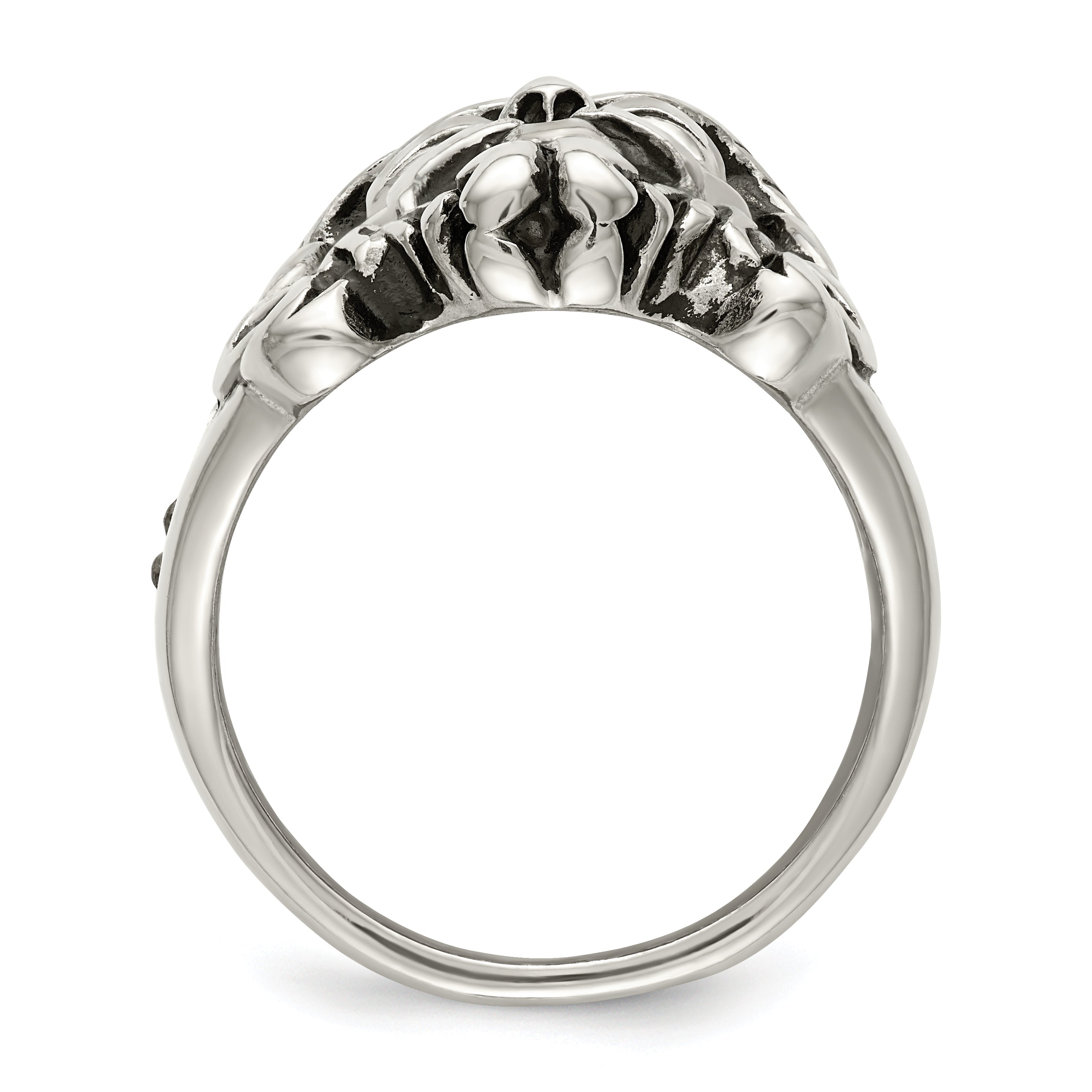 Chisel Stainless Steel Antiqued and Polished with Black and White Crystal Jesus Ring Secondary image