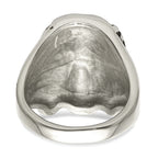 Chisel Stainless Steel Antiqued and Polished with Black and White Crystal Jesus Ring