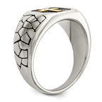 Chisel Stainless Steel Antiqued and Polished Yellow IP-plated with Crystal Cross Ring