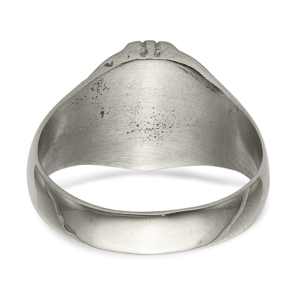 Chisel Stainless Steel Antiqued and Polished Lion Head Ring