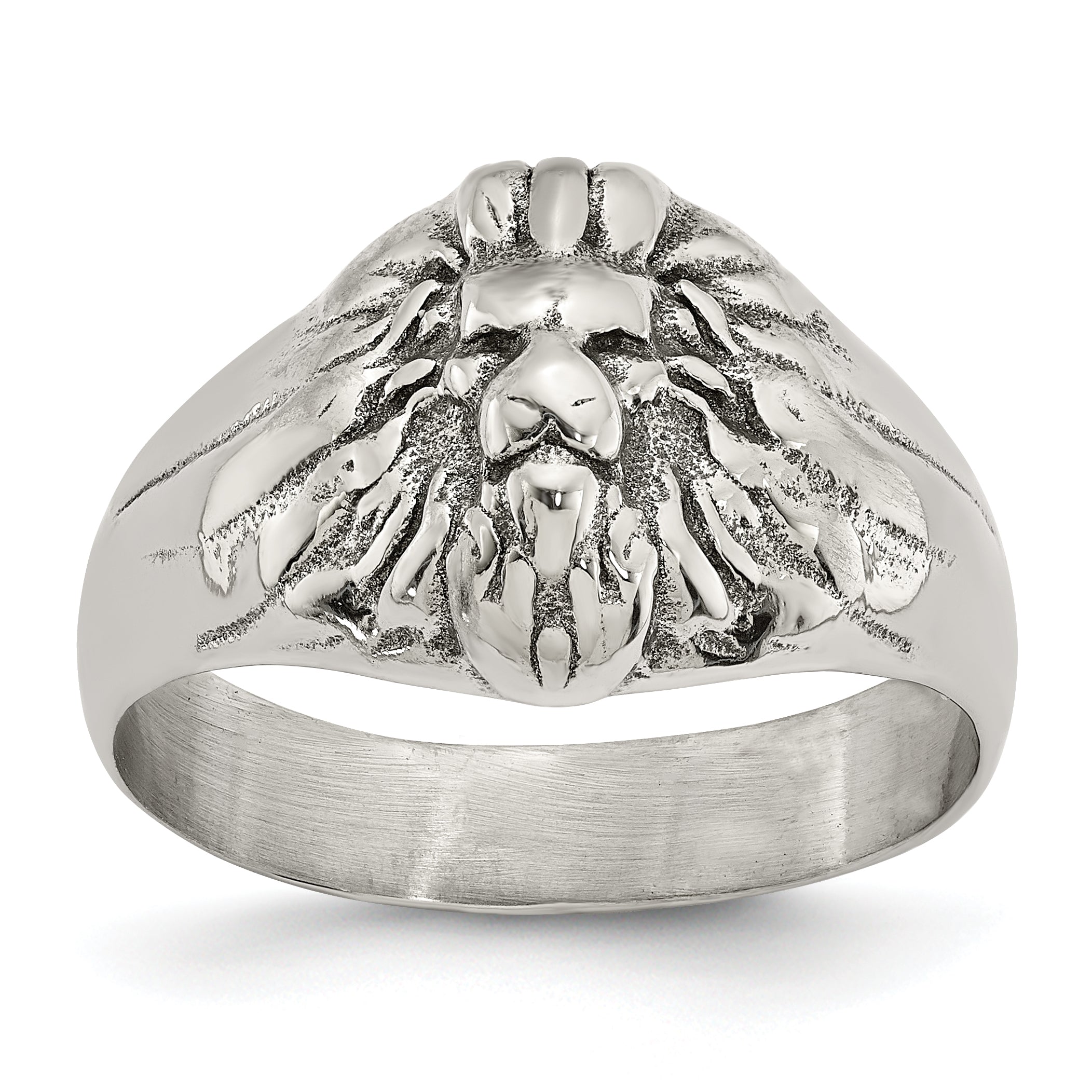 Chisel Stainless Steel Antiqued and Polished Lion Head Ring Main image