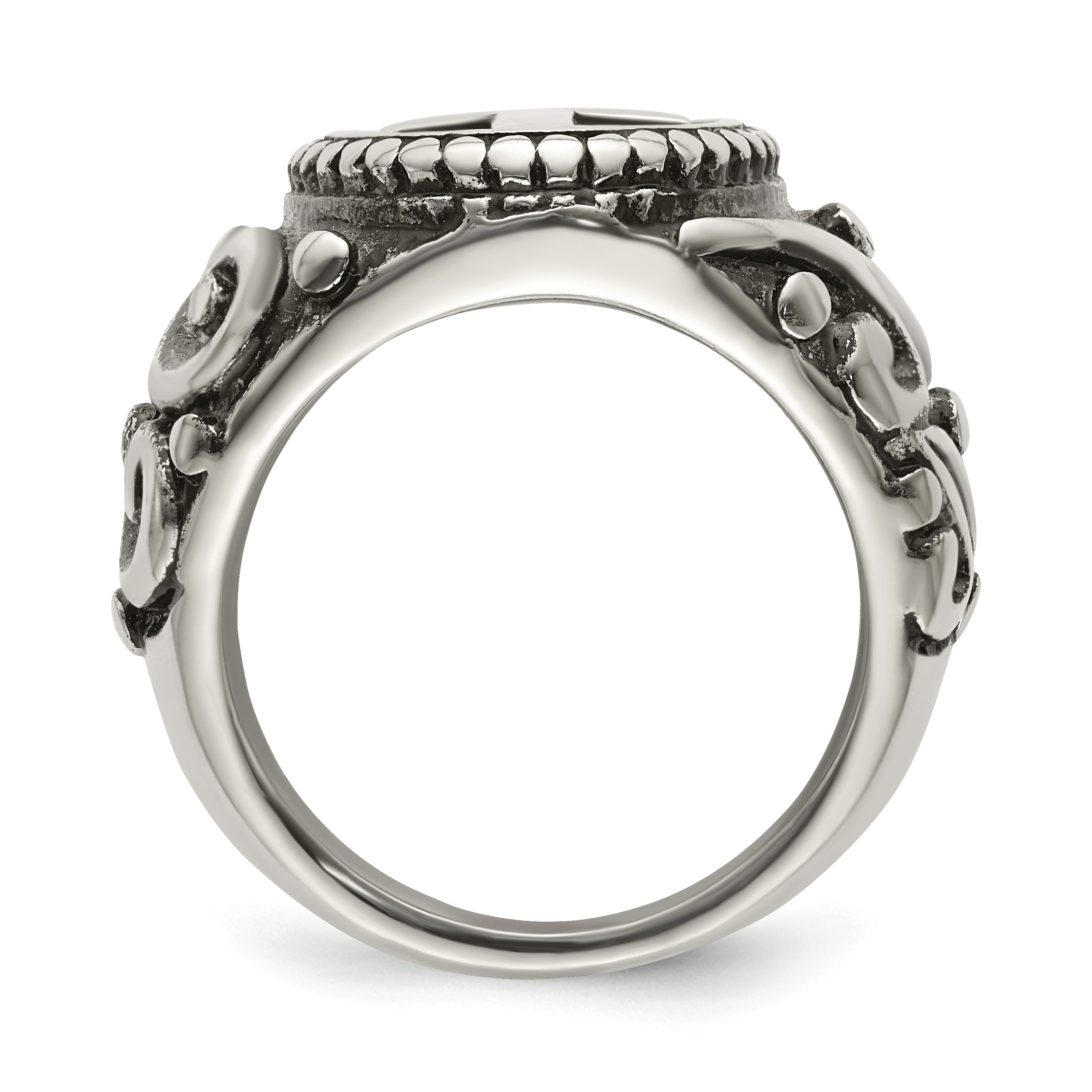 chisel Stainless Steel Antiqued and Polished Cross Ring Secondary image