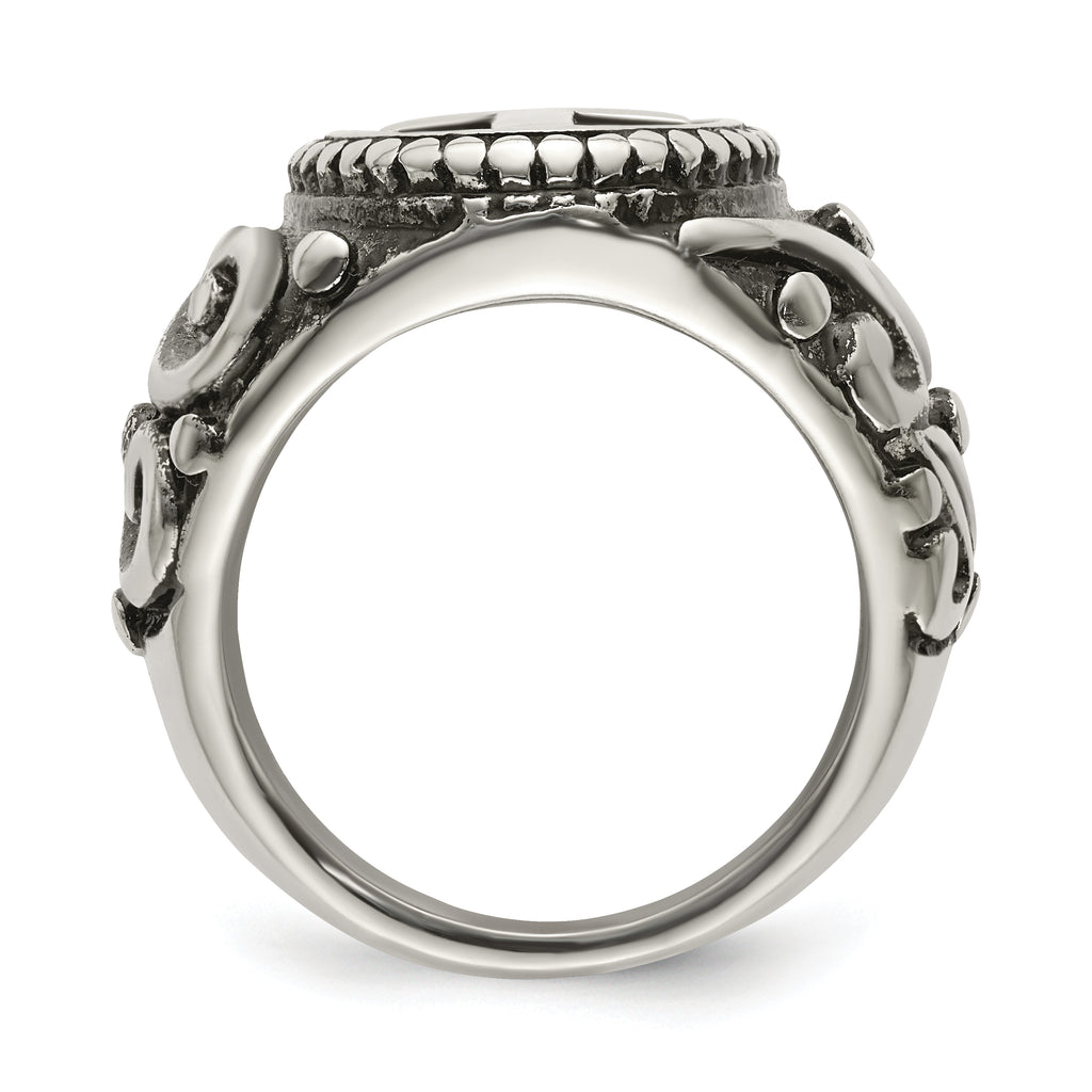 chisel Stainless Steel Antiqued and Polished Cross Ring