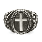 chisel Stainless Steel Antiqued and Polished Cross Ring