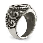chisel Stainless Steel Antiqued and Polished Cross Ring
