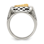 Chisel Stainless Steel with 14k Gold Accent Antiqued and Polished Eagle Ring