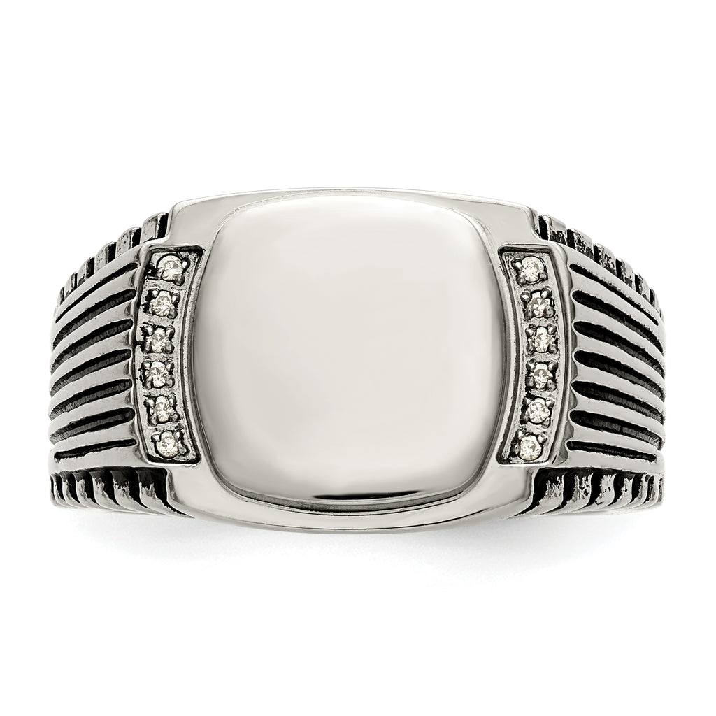 Chisel Stainless Steel Polished with CZ Signet Ring