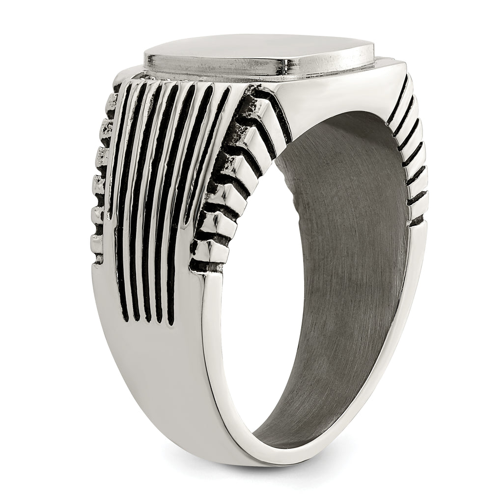 Chisel Stainless Steel Polished with CZ Signet Ring