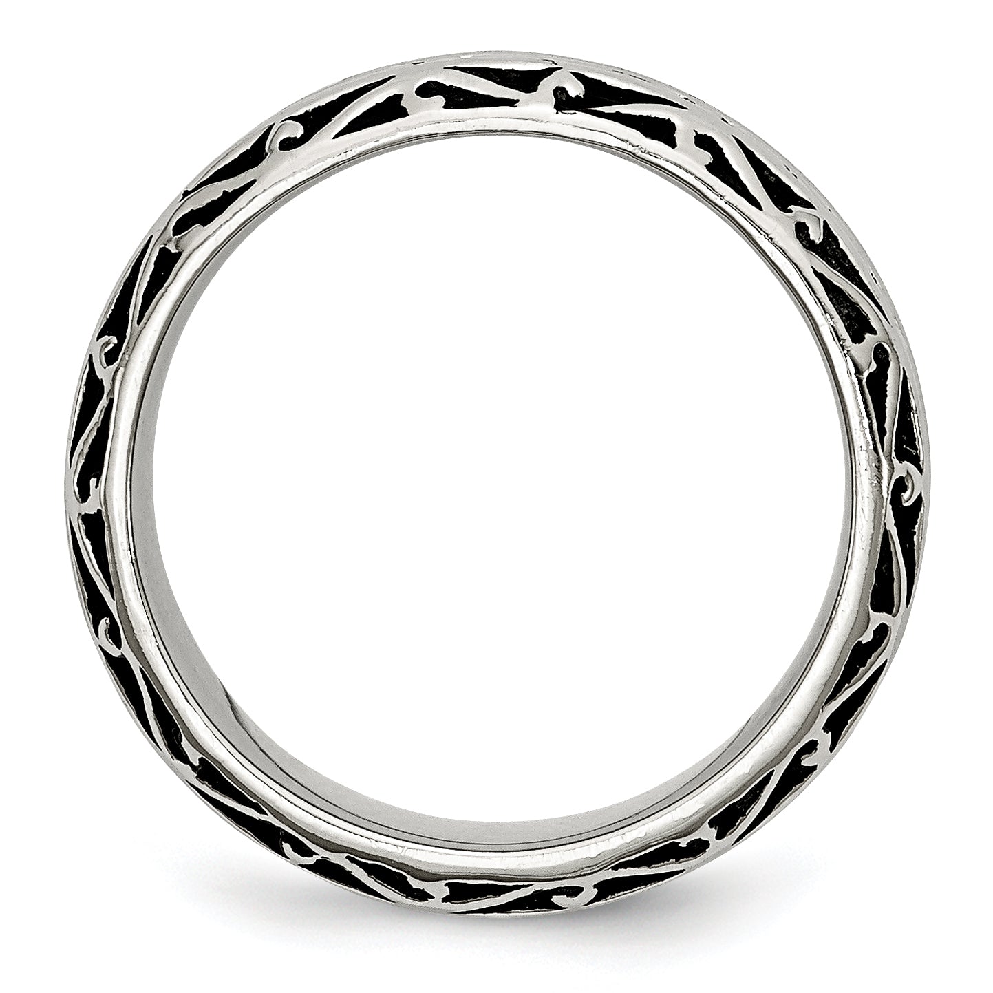 Chisel Stainless Steel Antiqued and Polished Swirl Design 7mm Band Secondary image