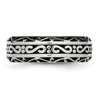 Chisel Stainless Steel Antiqued and Polished Swirl Design 7mm Band
