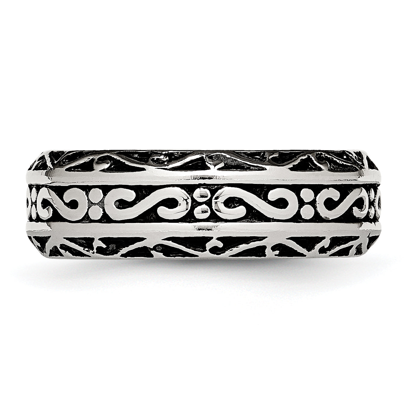 Chisel Stainless Steel Antiqued and Polished Swirl Design 7mm Band