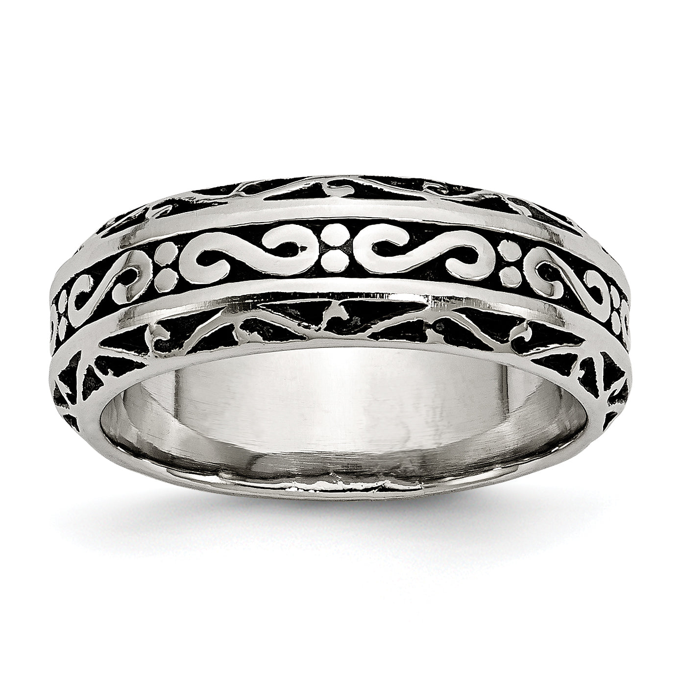 Chisel Stainless Steel Antiqued and Polished Swirl Design 7mm Band Main image