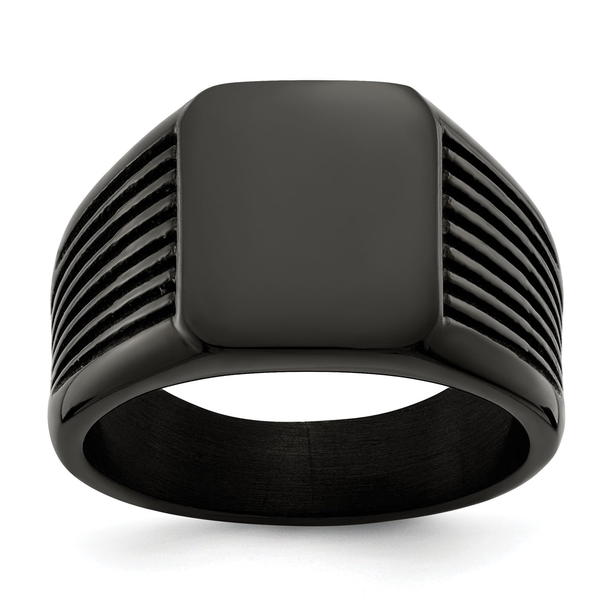 Chisel Men's Ribbed Square Signet Ring in Black IP-Plated Stainless Steel, Size 9–12 - Sophia Jewelers Main image