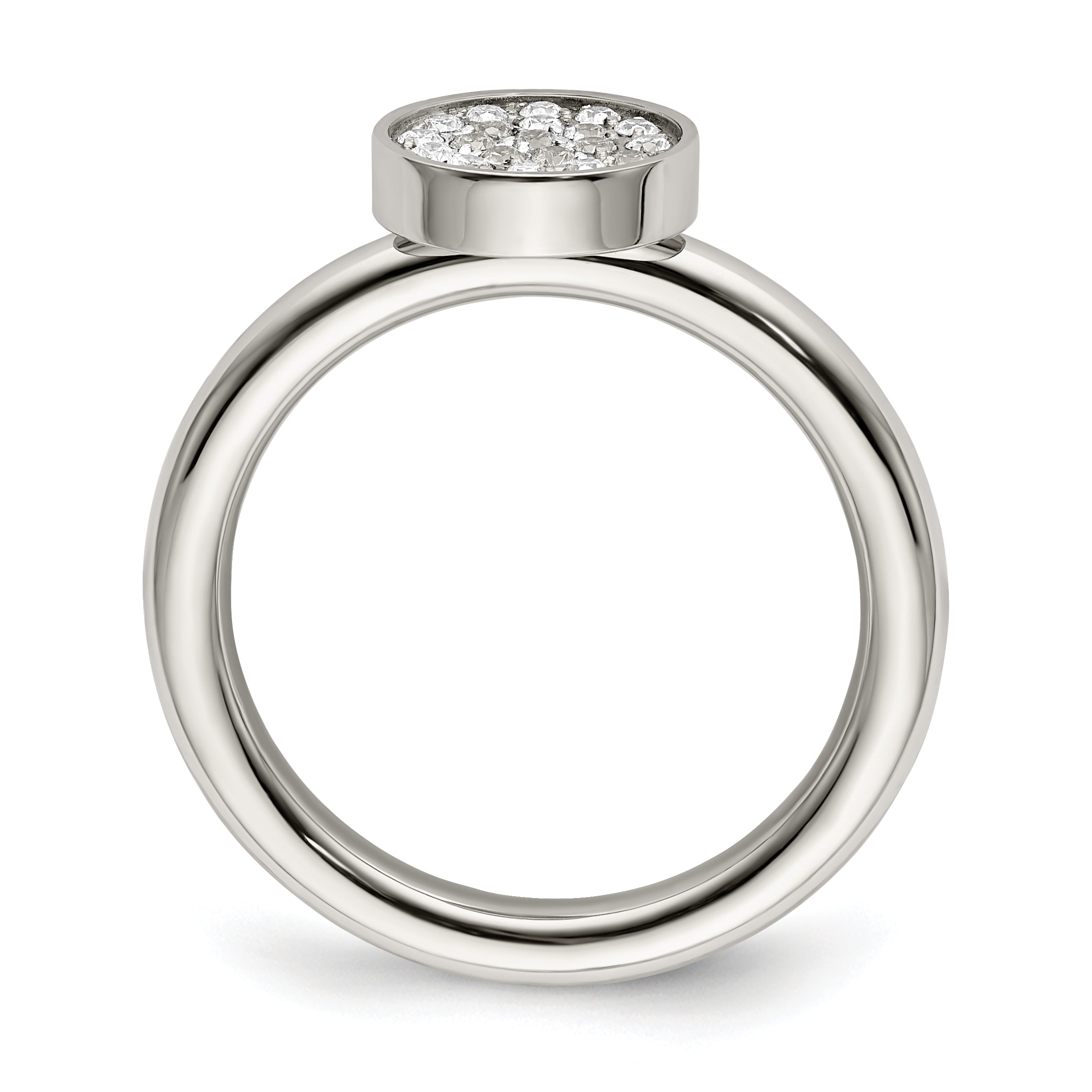 Stainless Steel Polished with CZ Circle Ring Secondary image