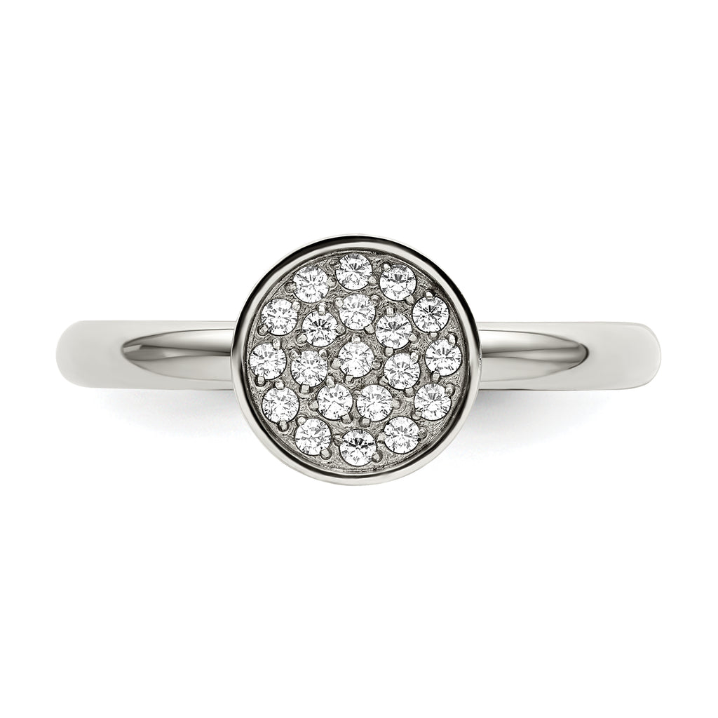 Stainless Steel Polished with CZ Circle Ring