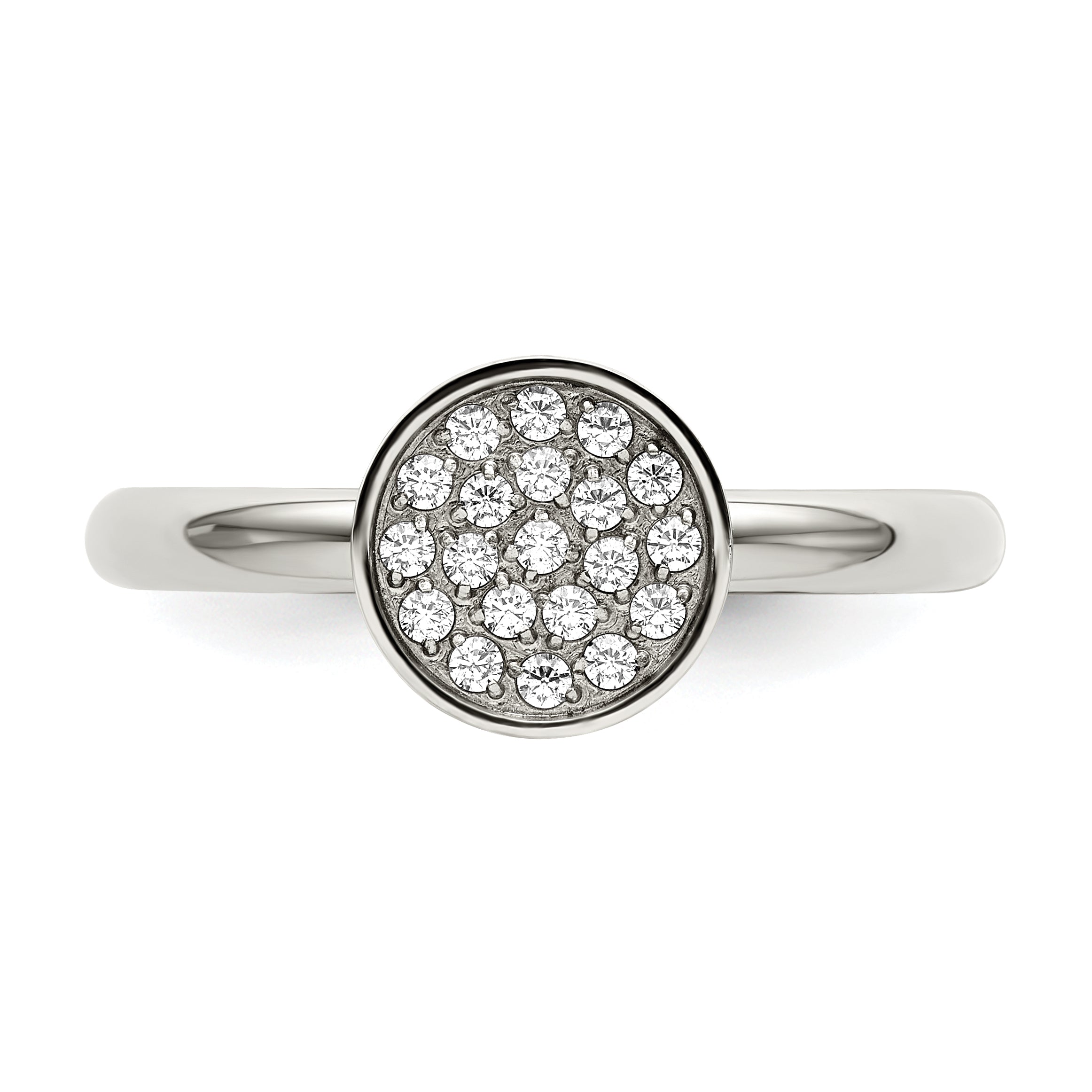 Stainless Steel Polished with CZ Circle Ring