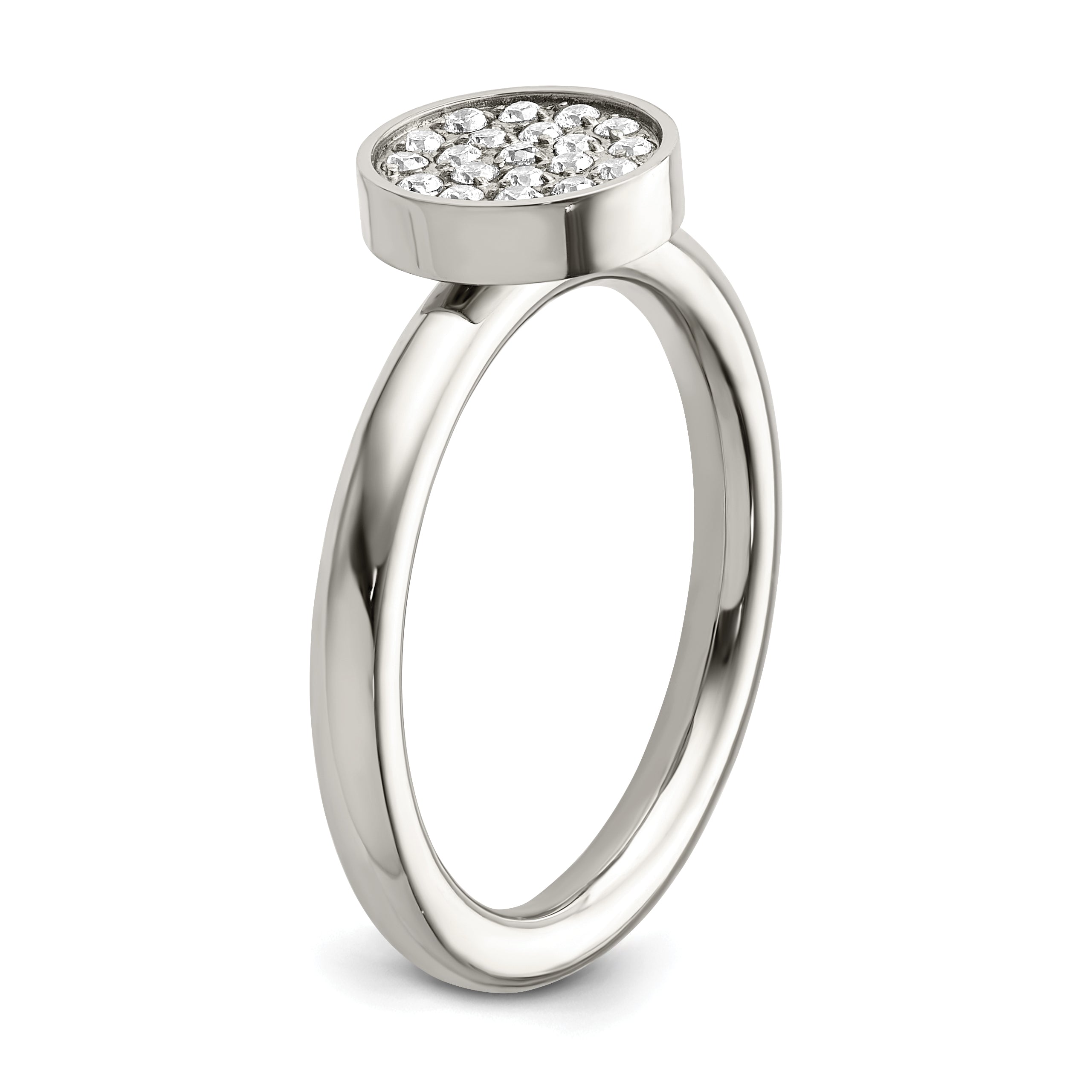 Stainless Steel Polished with CZ Circle Ring