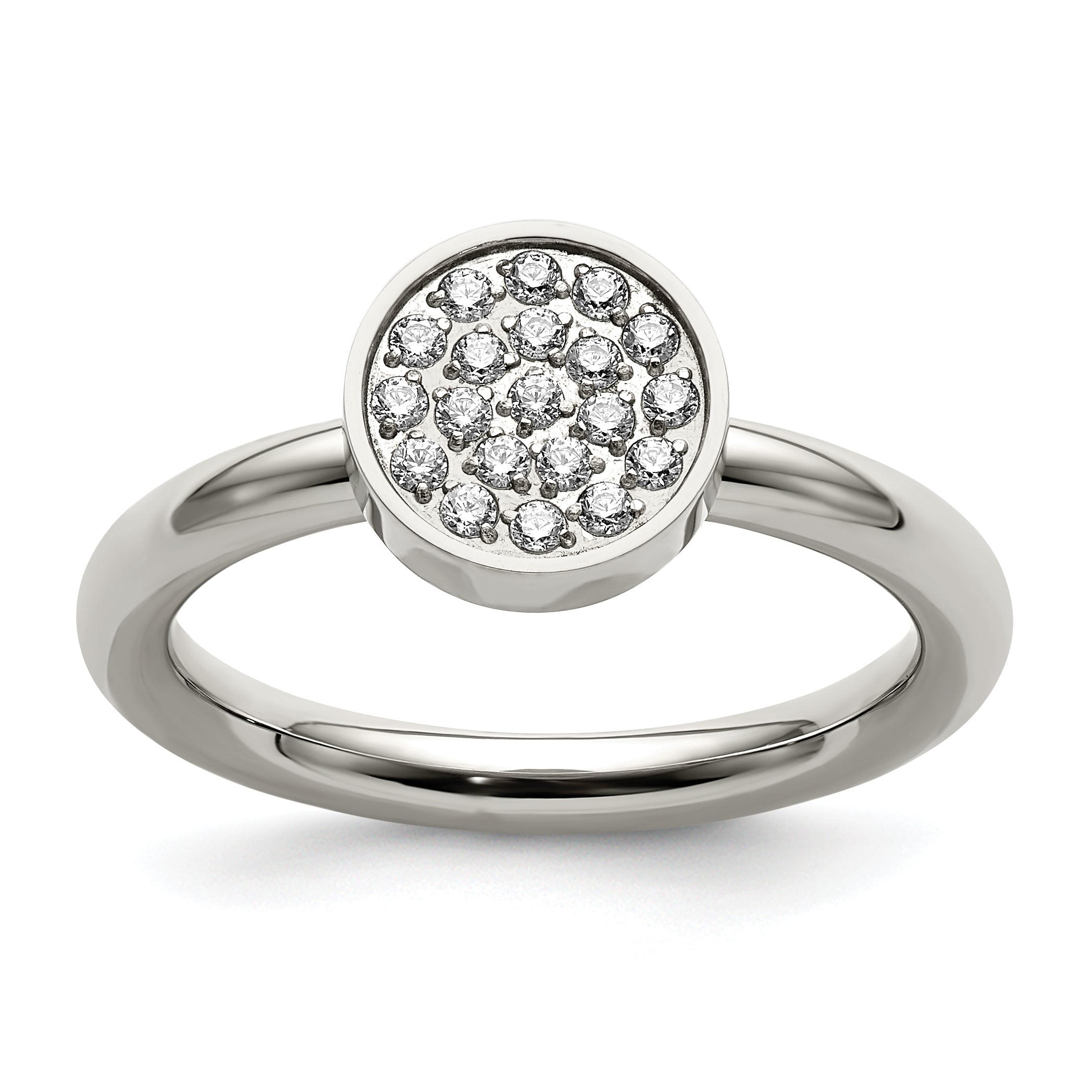 Stainless Steel Polished with CZ Circle Ring Main image