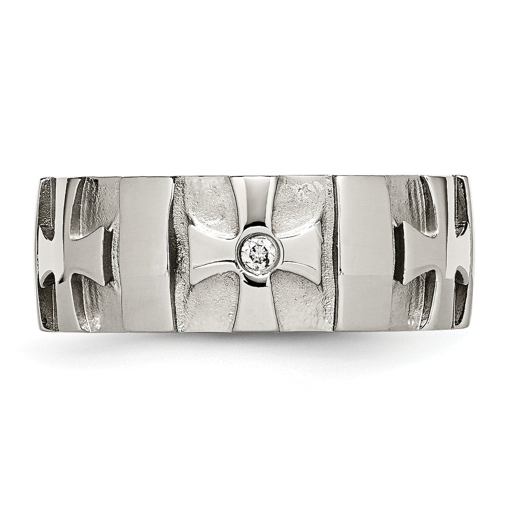 Chisel Stainless Steel Brushed and Polished 3pt Diamond Cross 9mm Band