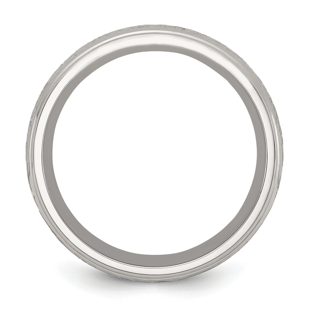 Chisel Stainless Steel Polished Etched Design Ridged Edge 7.5mm Band