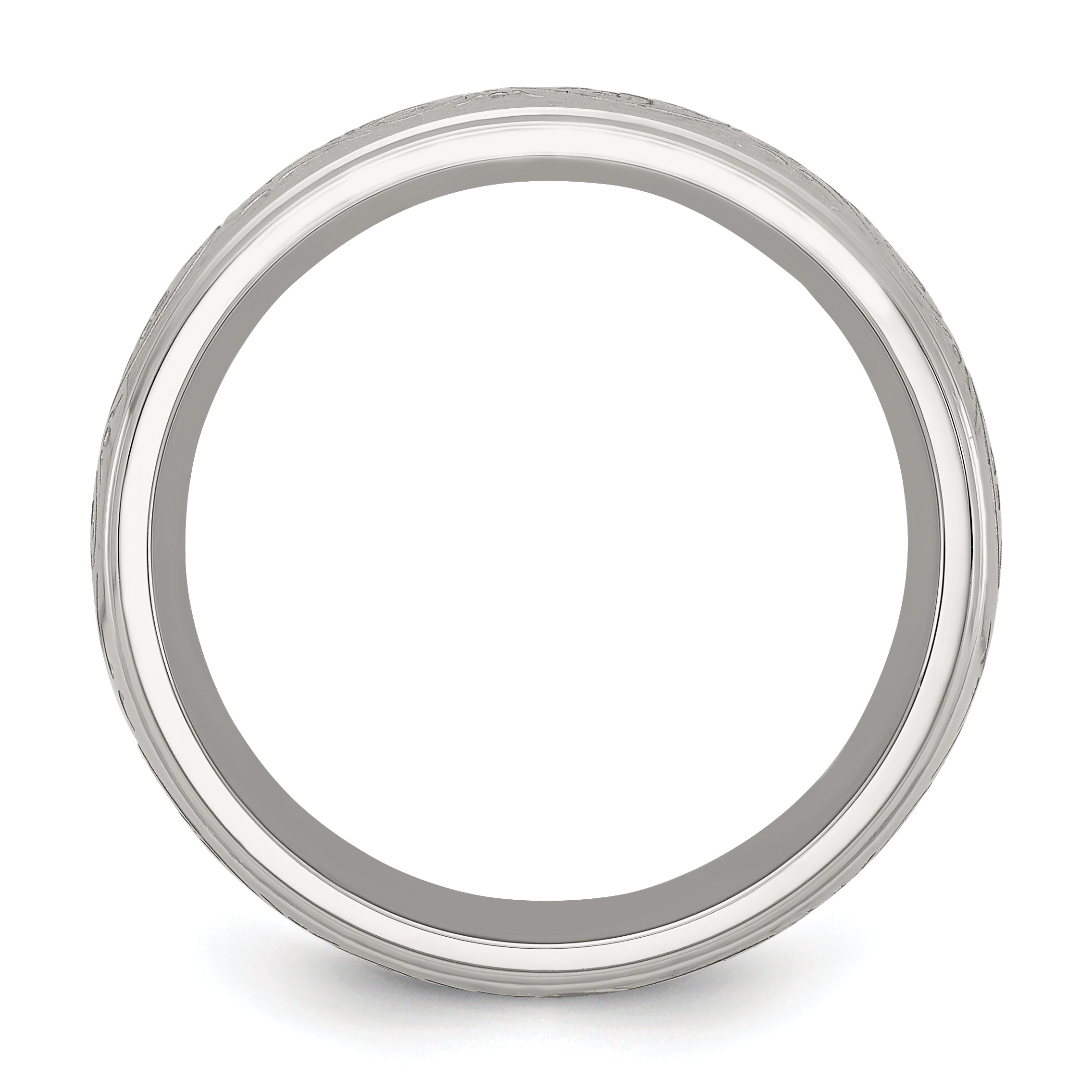 Chisel Stainless Steel Polished Etched Design Ridged Edge 7.5mm Band