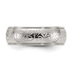 Chisel Stainless Steel Polished Etched Design Ridged Edge 7.5mm Band