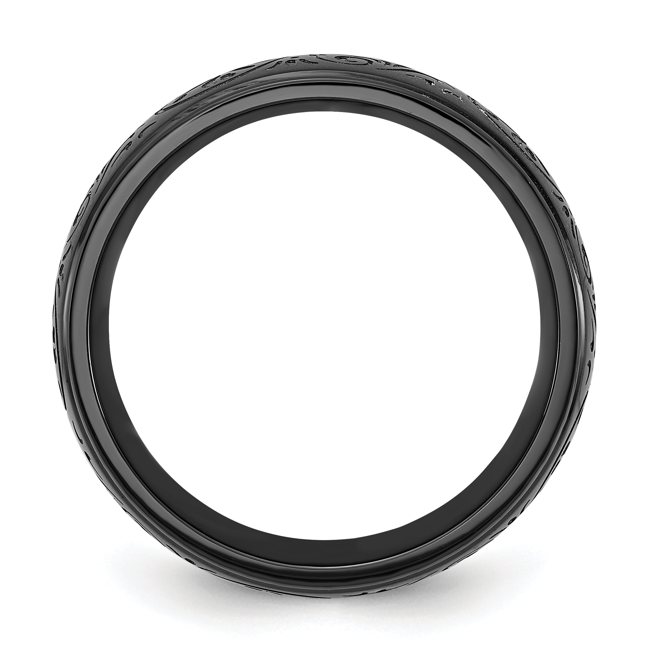 Chisel Stainless Steel Polished Black IP-plated Etched Design Ridged Edge 7.5mm Band