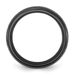 Chisel Stainless Steel Polished Black IP-plated Etched Design Ridged Edge 7.5mm Band