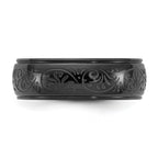 Chisel Stainless Steel Polished Black IP-plated Etched Design Ridged Edge 7.5mm Band