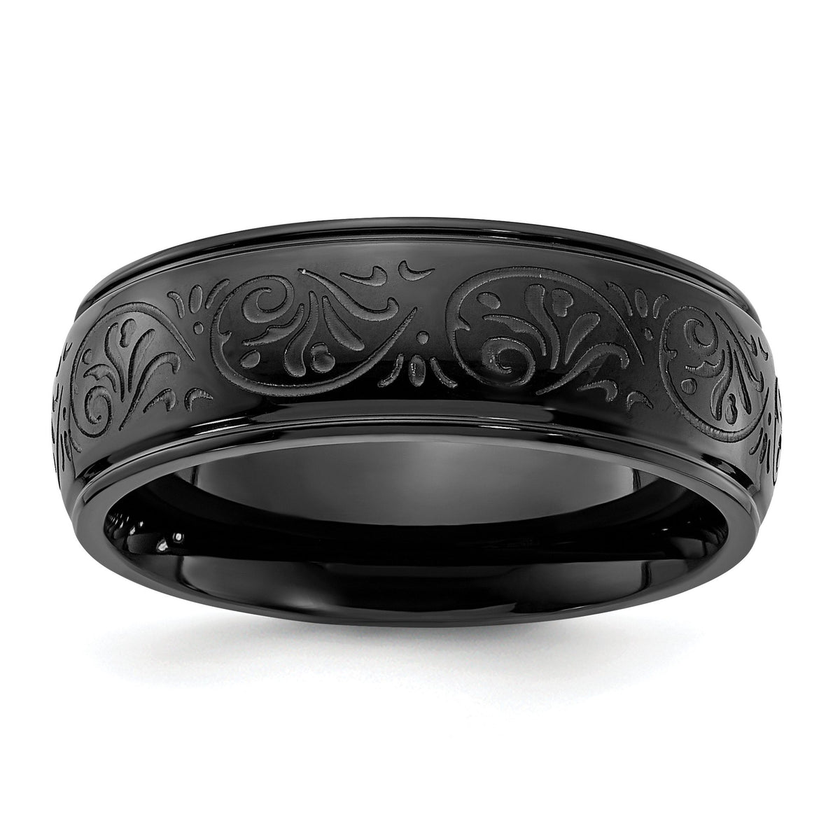 Chisel Etched Black Wedding Band in Black IP-Plated Stainless Steel, 7.5mm, Size 7–13 - Sophia Jewelers Main image