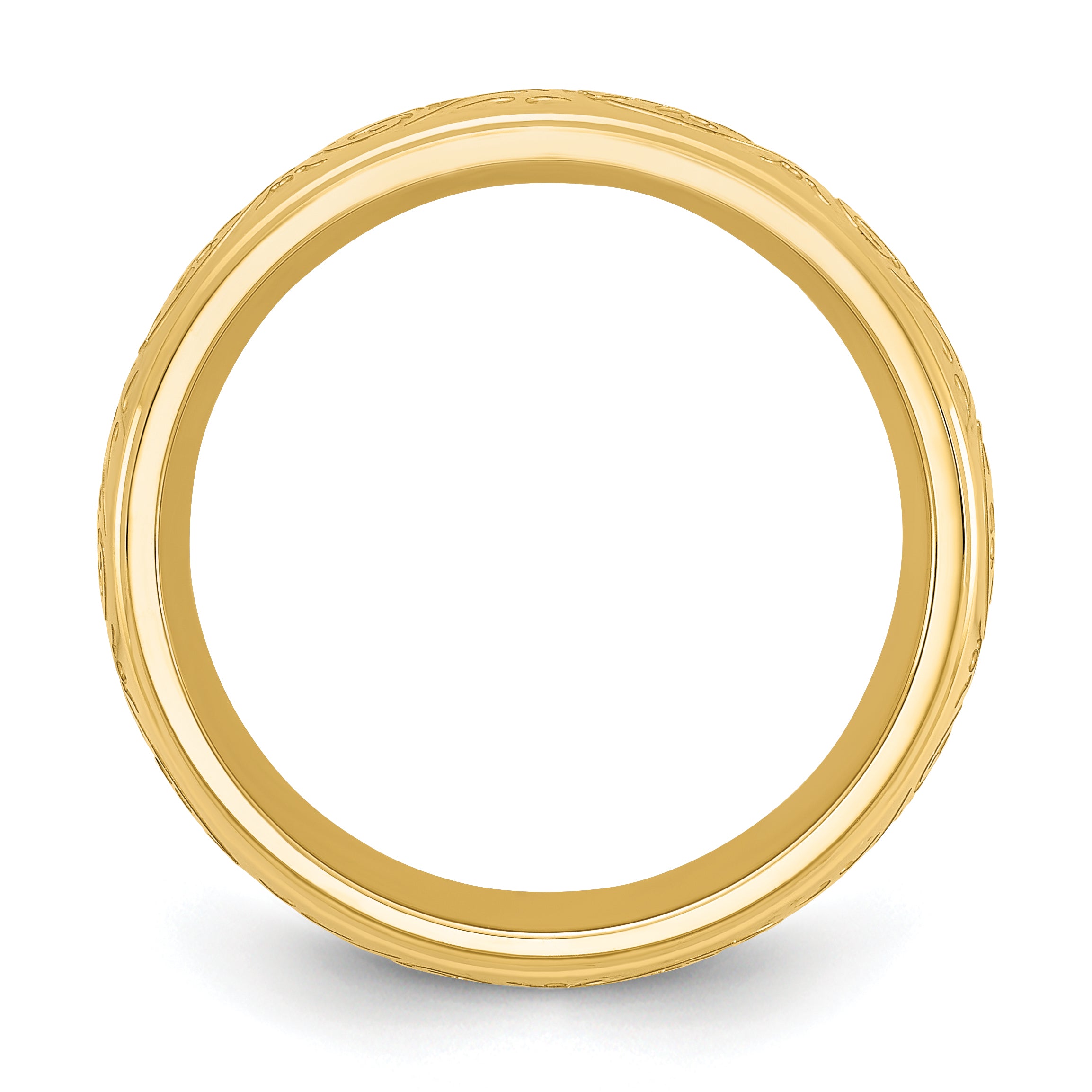 Etched Ridged-Edge Wedding Band in Gold-Tone Stainless Steel, 7.5mm Secondary image