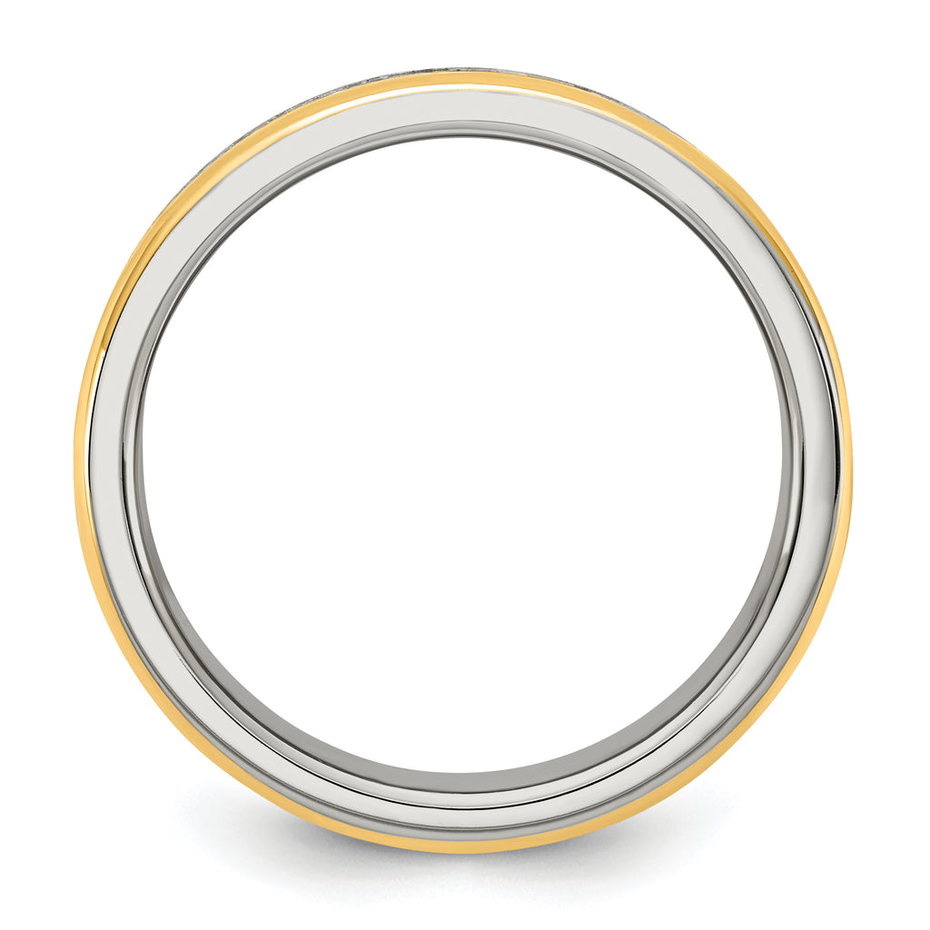 Chisel Stainless Steel Brushed and Polished Yellow IP-plated Lord's Prayer 8mm Band