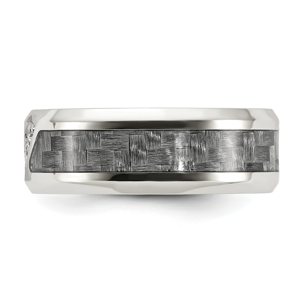 Chisel Stainless Steel Polsihed with Gray Carbon Fiber Inlay and CZ 8mm Band