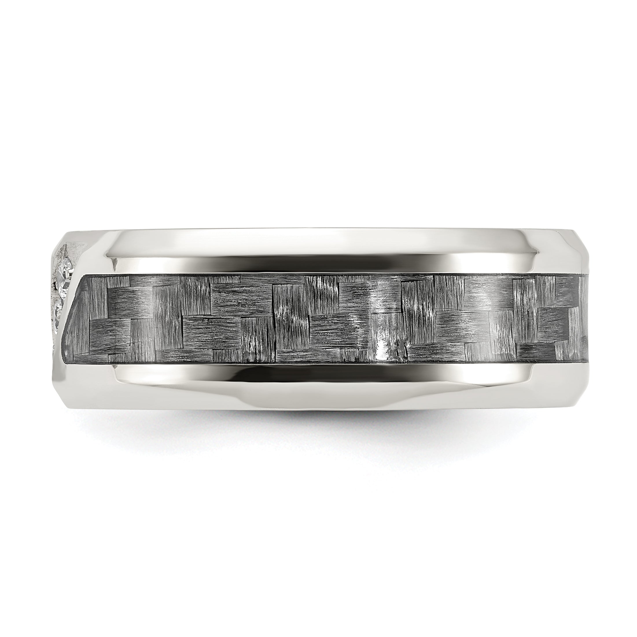 Chisel Stainless Steel Polsihed with Gray Carbon Fiber Inlay and CZ 8mm Band