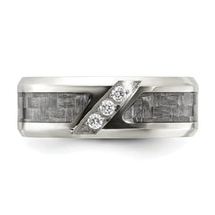 Chisel Stainless Steel Polsihed with Gray Carbon Fiber Inlay and CZ 8mm Band