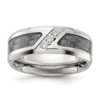 Chisel Stainless Steel Polsihed with Gray Carbon Fiber Inlay and CZ 8mm Band