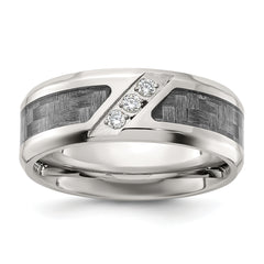 Chisel Stainless Steel Polsihed with Gray Carbon Fiber Inlay and CZ 8mm Band