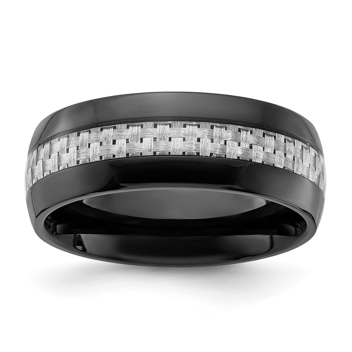 Chisel Carbon Fiber Inlay Wedding Band in Black IP-Plated Stainless Steel, 8mm, Size 7–13 - Sophia Jewelers Main image