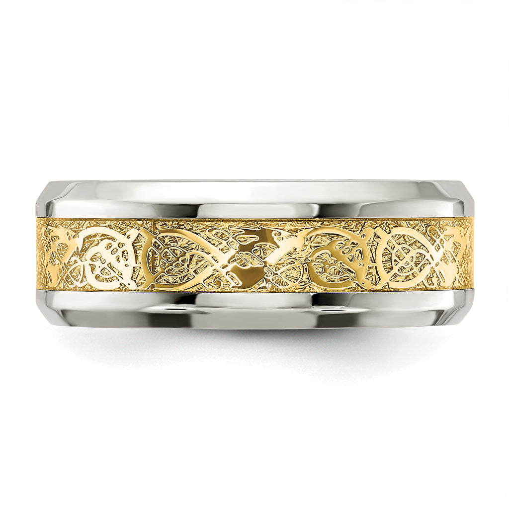 Chisel Stainless Steel Polished with Yellow IP-plated Inlay Design 8mm Band
