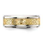 Chisel Stainless Steel Polished with Yellow IP-plated Inlay Design 8mm Band