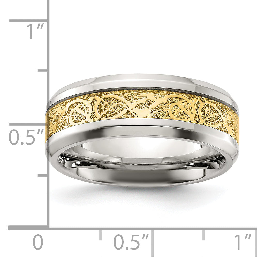 Chisel Stainless Steel Polished with Yellow IP-plated Inlay Design 8mm Band