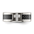 Chisel Stainless Steel Polished with Black Carbon Fiber Inlay CZ Cross 8mm Band