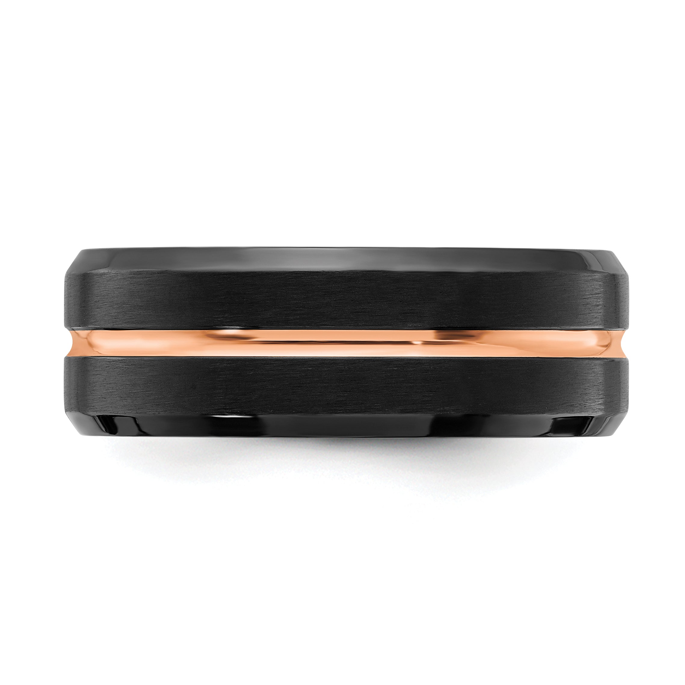 Chisel Stainless Steel Brushed and Polished Black and Rose IP-plated 8mm Band