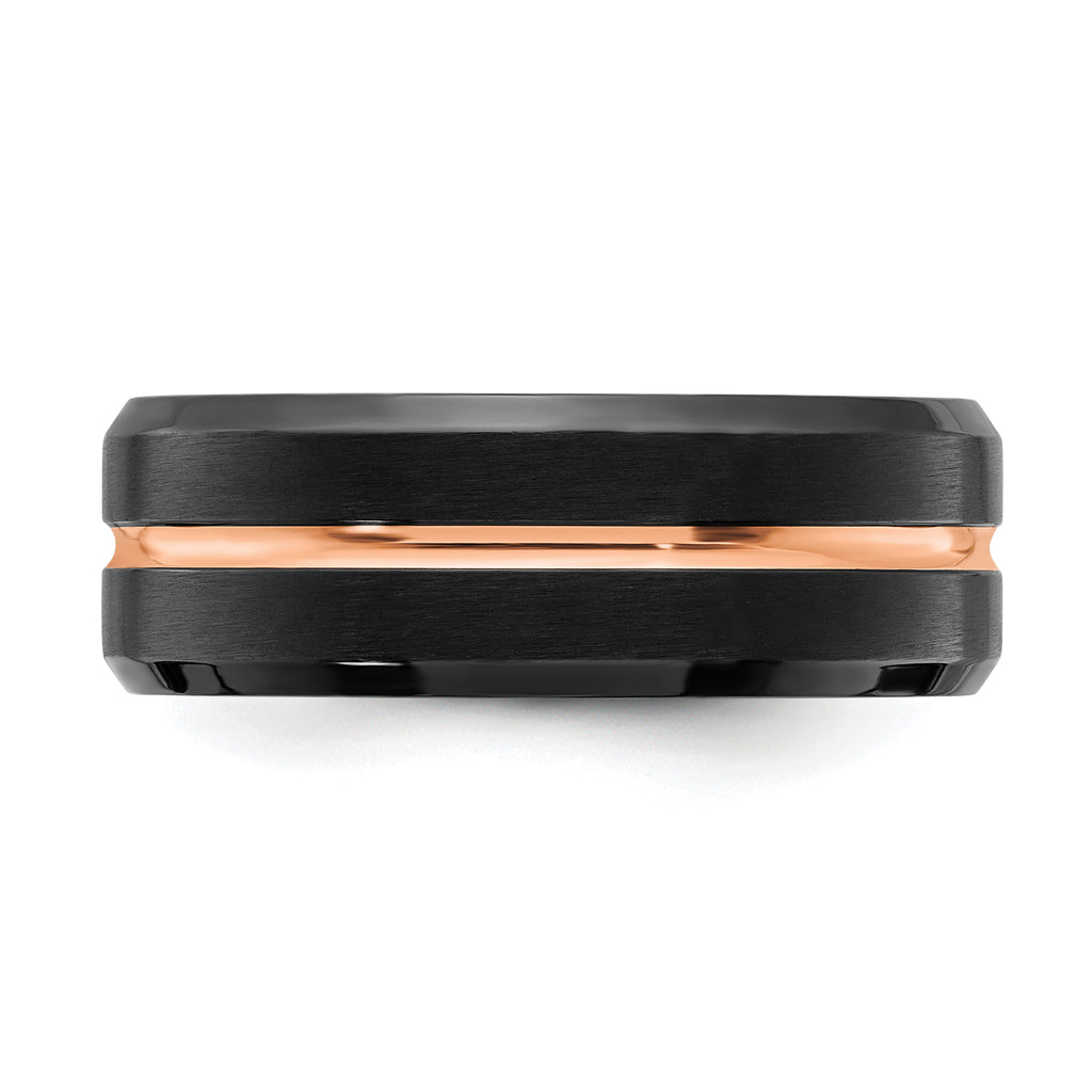 Chisel Stainless Steel Brushed and Polished Black and Rose IP-plated 8mm Band