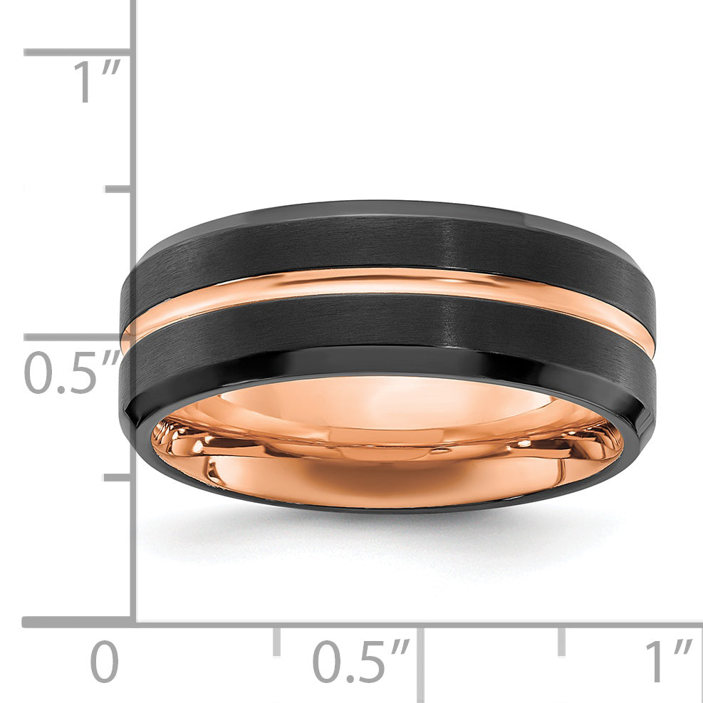Chisel Stainless Steel Brushed and Polished Black and Rose IP-plated 8mm Band