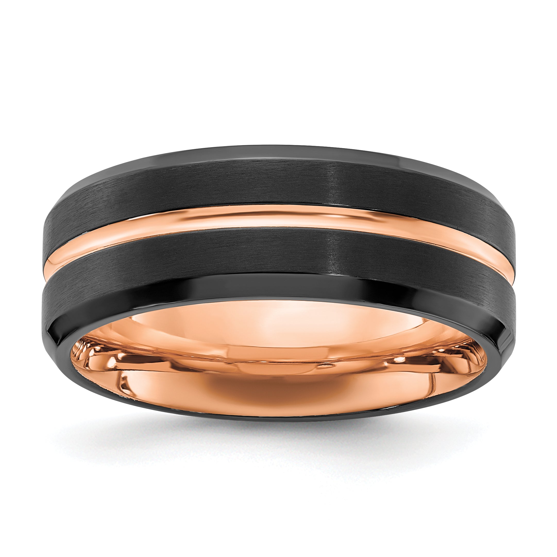 Chisel Stainless Steel Brushed and Polished Black and Rose IP-plated 8mm Band Main image